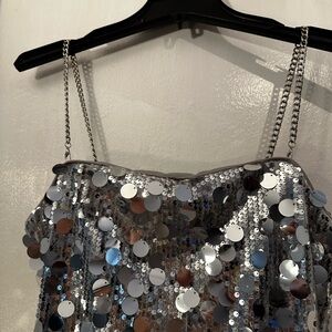 Cider Silver Sequin Chain-Strap dress